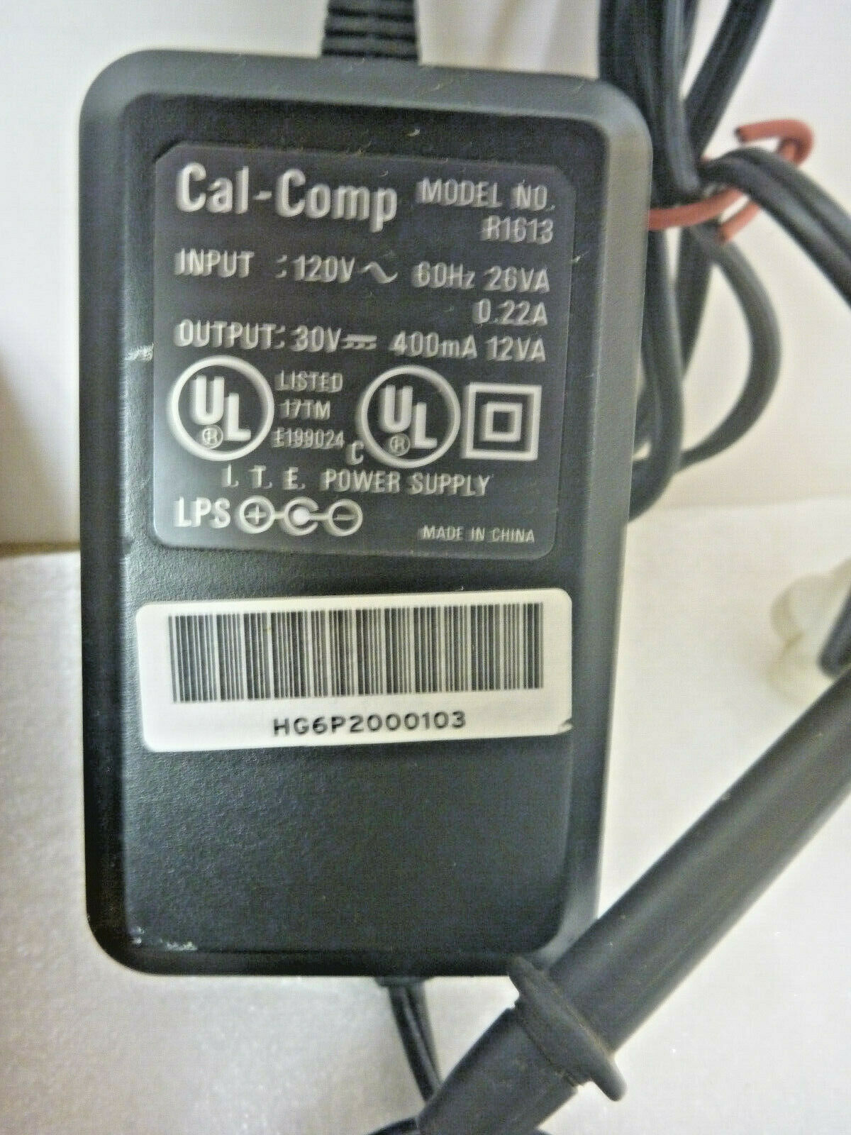 NEW Cal-Comp R1613 ITE Power Supply AC Adapter DC 30V 400mA 12VA - Click Image to Close